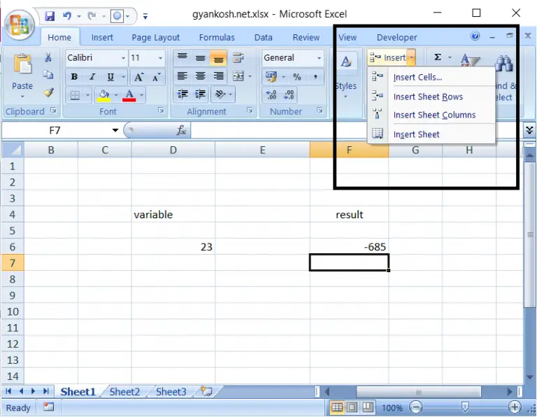 How to insert new column, rows or sheets in Excel?