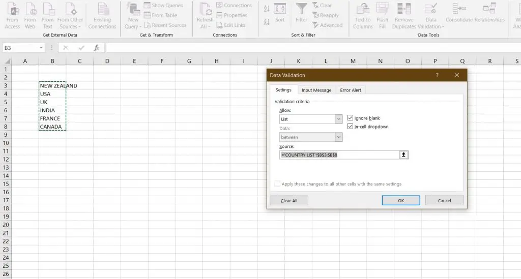 excel data dropdown list