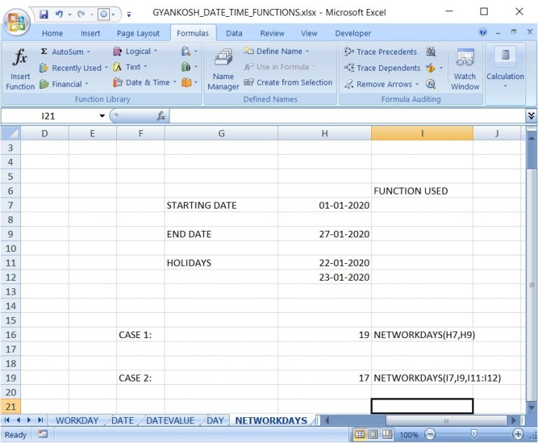 Find working days between two dates using NETWORKDAYS in Excel