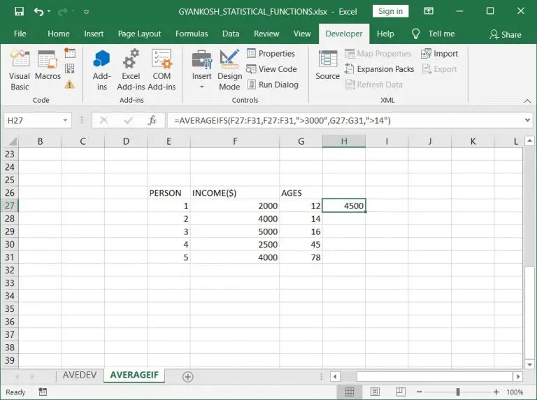 How to use averageifs function in excel to find conditional average 
