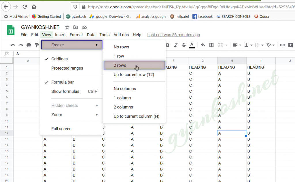 HOW TO FREEZE ROWS IN GOOGLE SHEETS - GyanKosh | Learning Made Easy