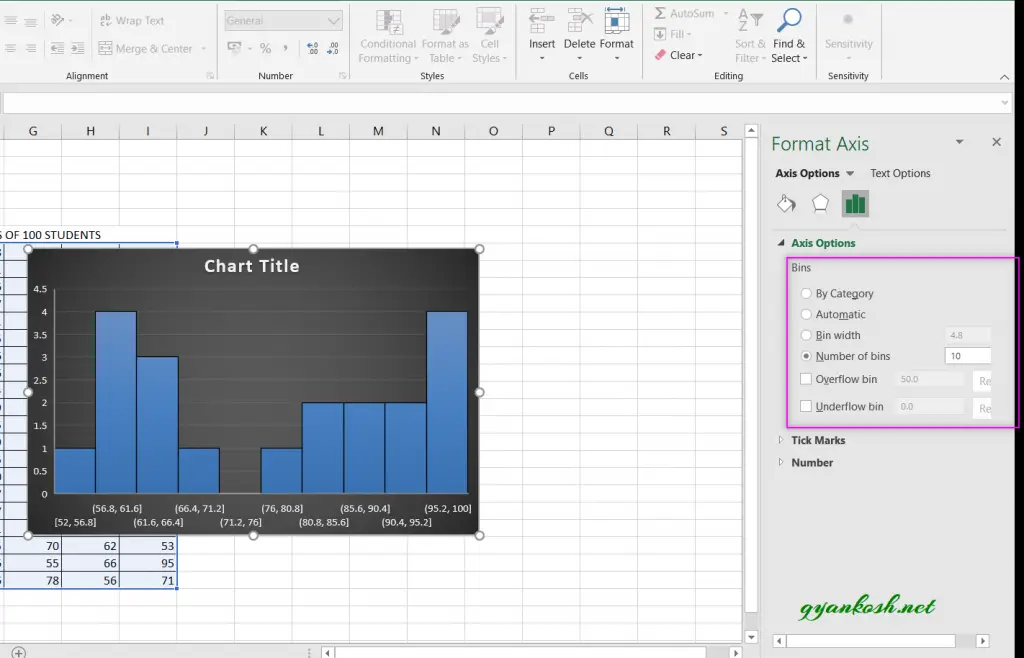 change histogram bins in excel