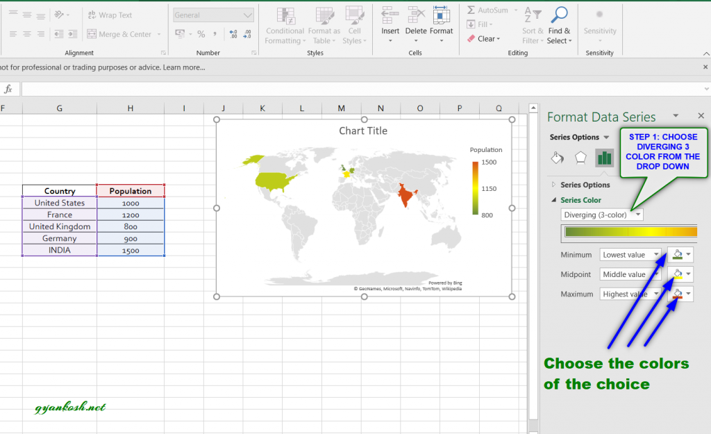 A complete guide to create and customize MAP CHARTS in EXCEL