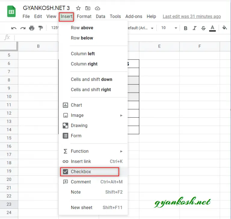 how to insert a checkbox in google sheets