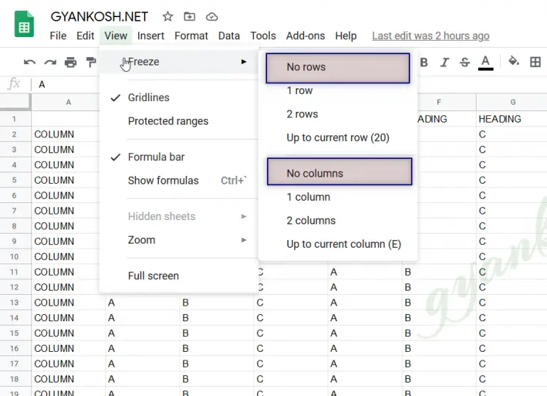  how to freeze rows in google sheets gyankosh learning made easy