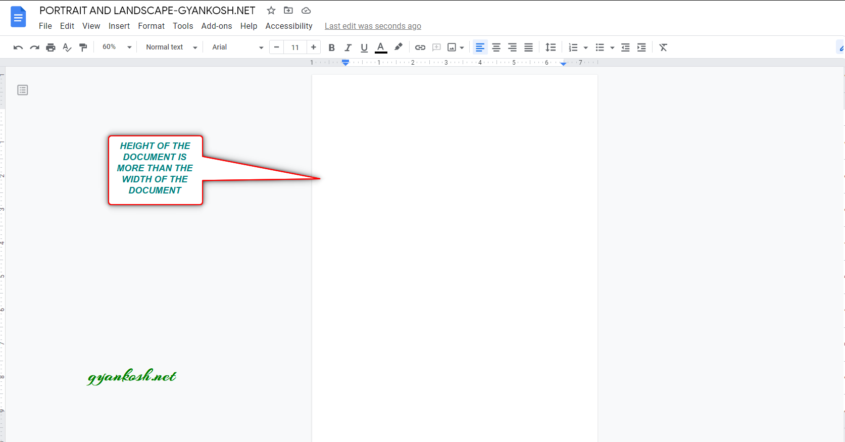 portrait vs landscape layout google docs