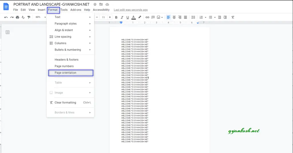 portrait vs landscape layout google docs