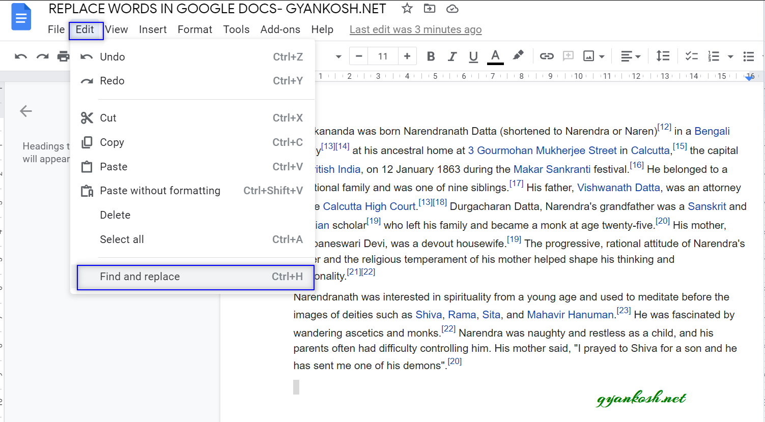 find in gogle docs