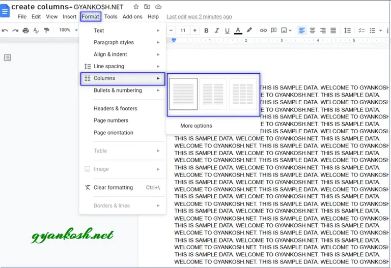 How to create columns in Google Docs easily with examples