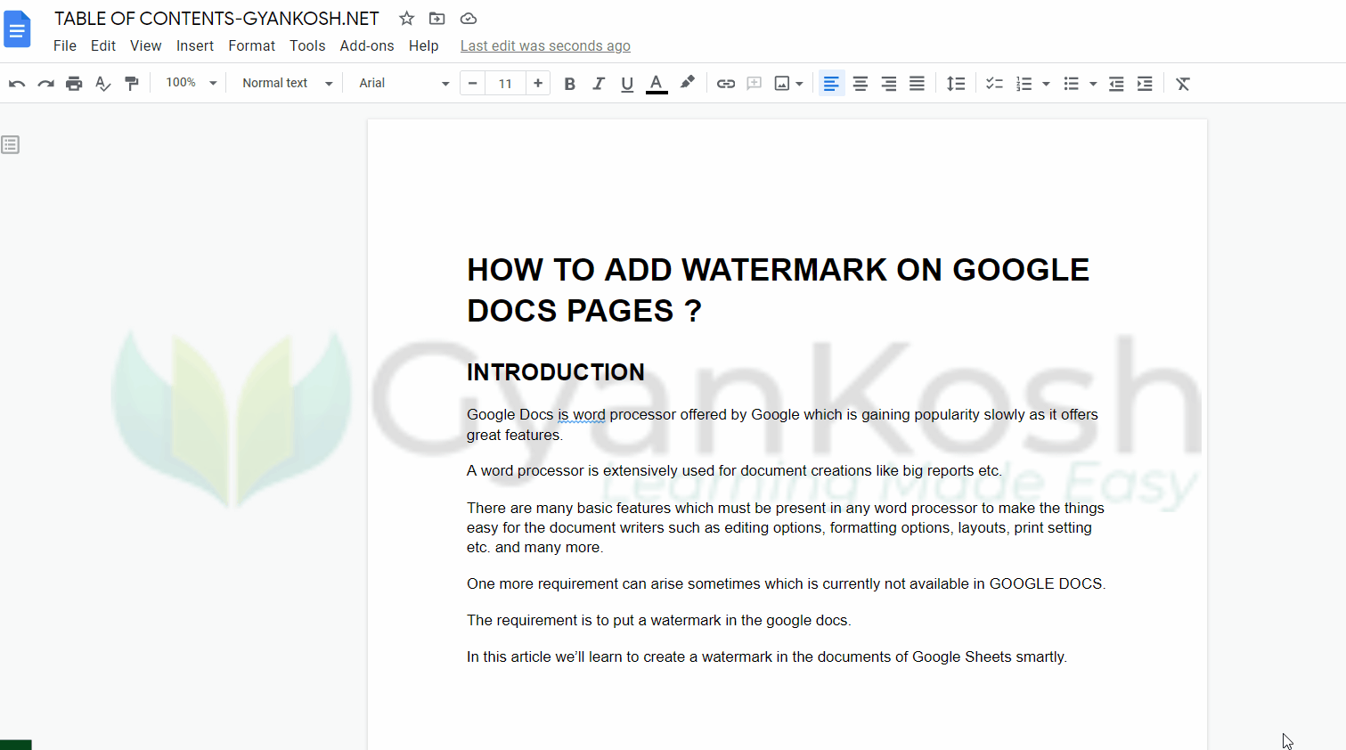 example showing a document apt for creatings table of contents in Google Docs