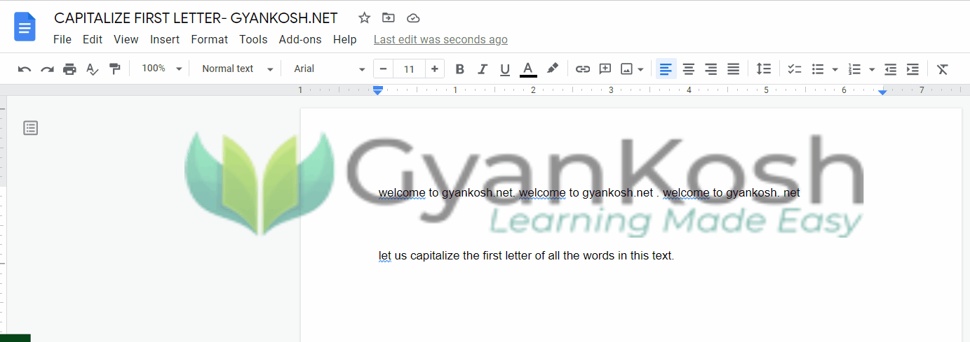 capitalize first letter of portion in google docs