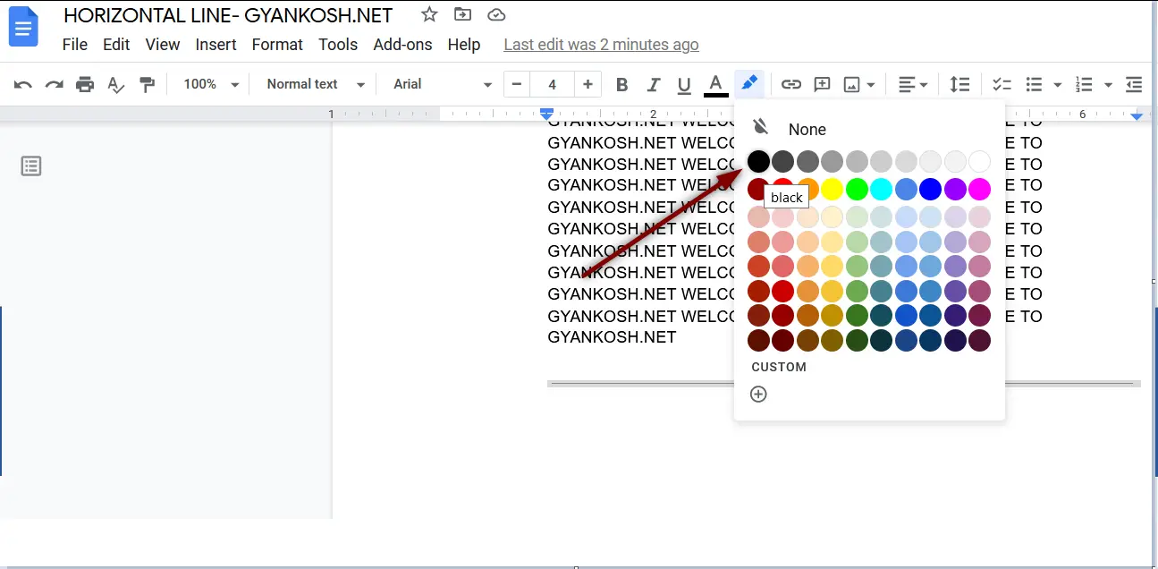 CHOOSE COLOR OF CHOICE IN GOOGLE DOCS