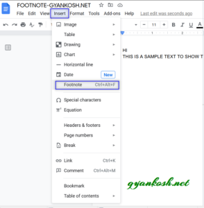how to add footnotes in google docs
