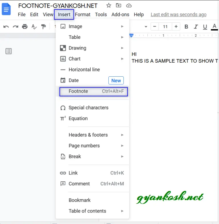 add footnote in google docs