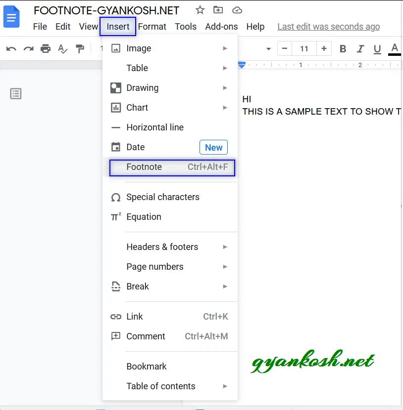 how to insert footnote in google docs