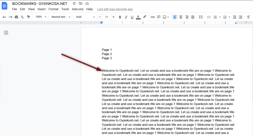 using bookmarks in gogle docs