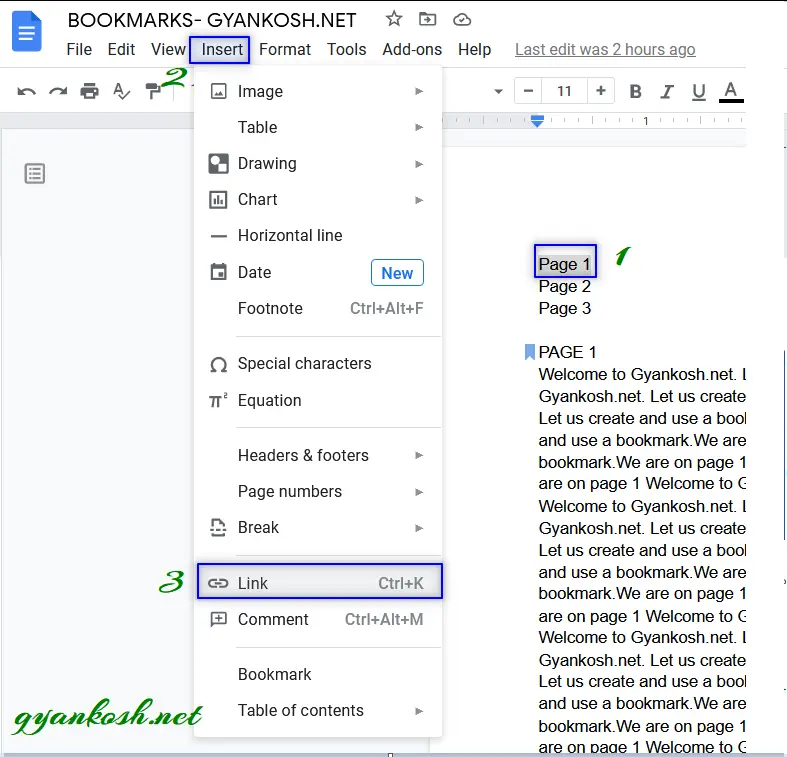 How to create and edit bookmarks in Google Docs with Examples