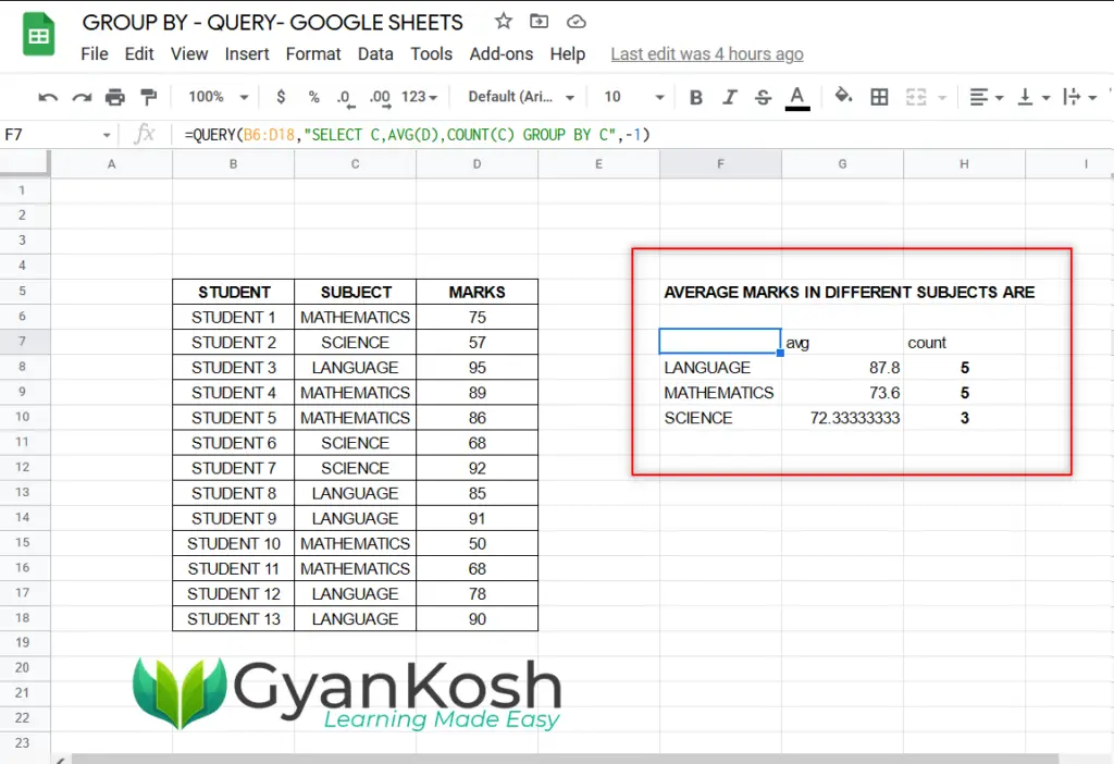 How to use GROUP BY statement in Google Sheets Query