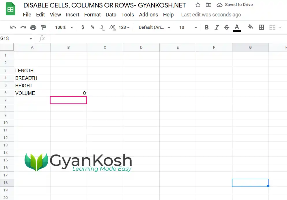 CELL EDIT DISABLE EXAMPLE IN GOOGLE SHEETS