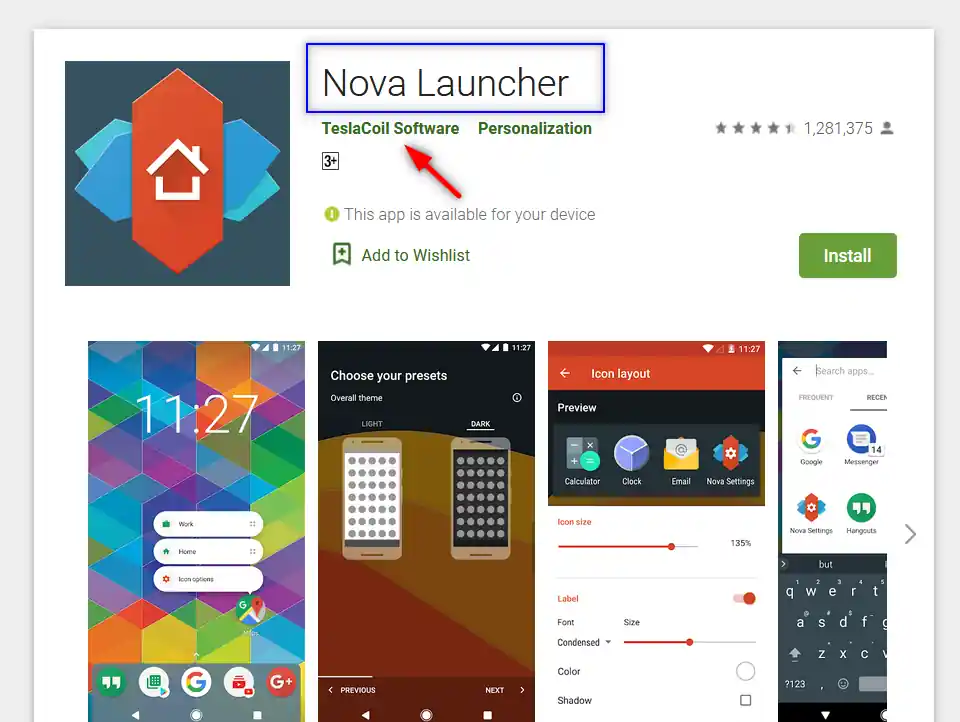 search nova launcher in google play store to change app name in android