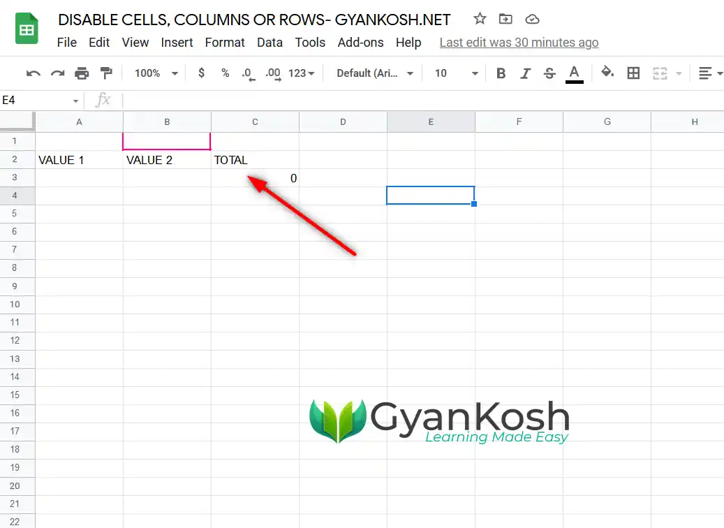 CELL EDIT DISABLE EXAMPLE IN GOOGLE SHEETS