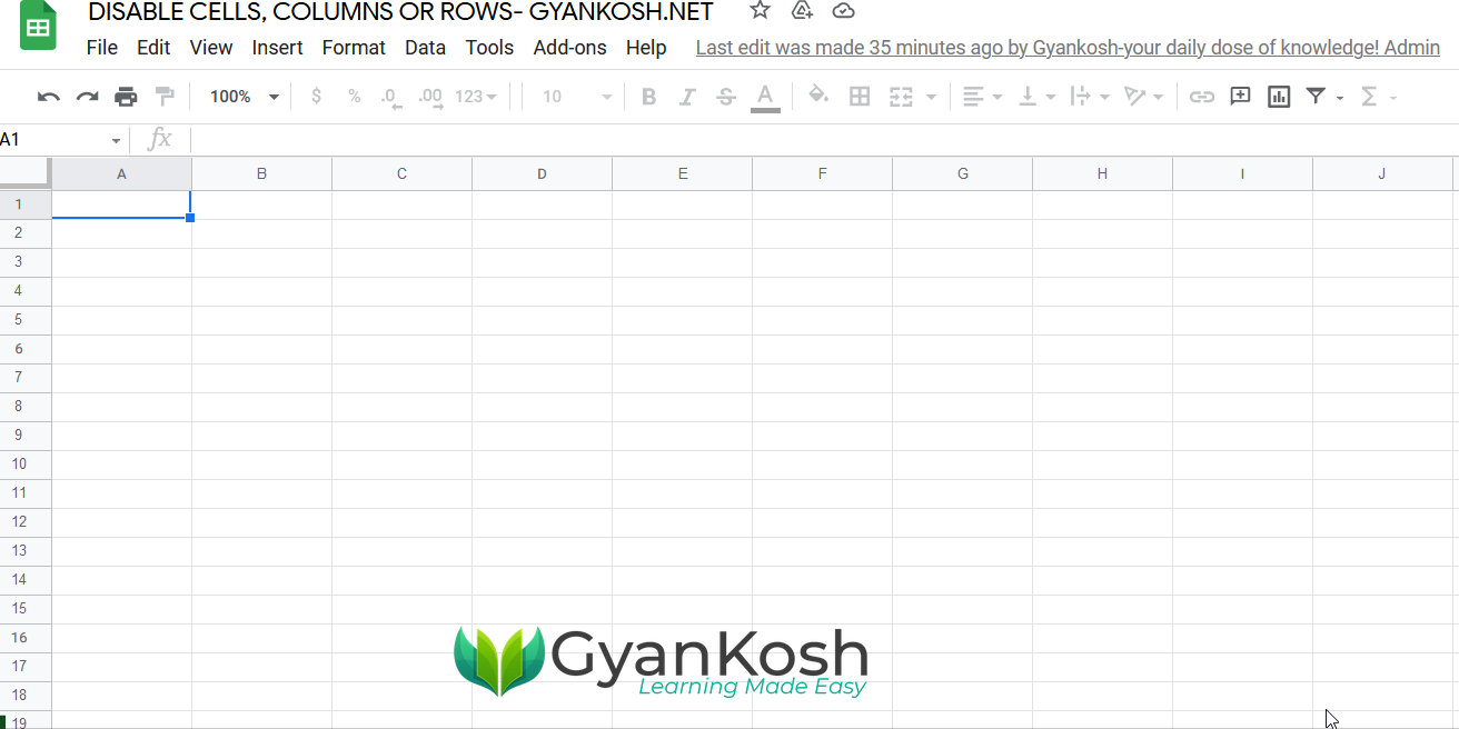 EXAMPLE SHOWING DISABLED CELLS IN GOOGLE SHEETS