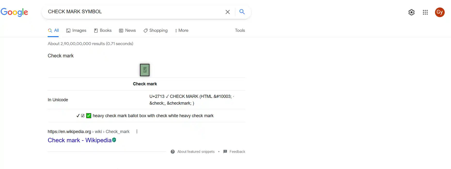 insert check mark symbol in google docs using google