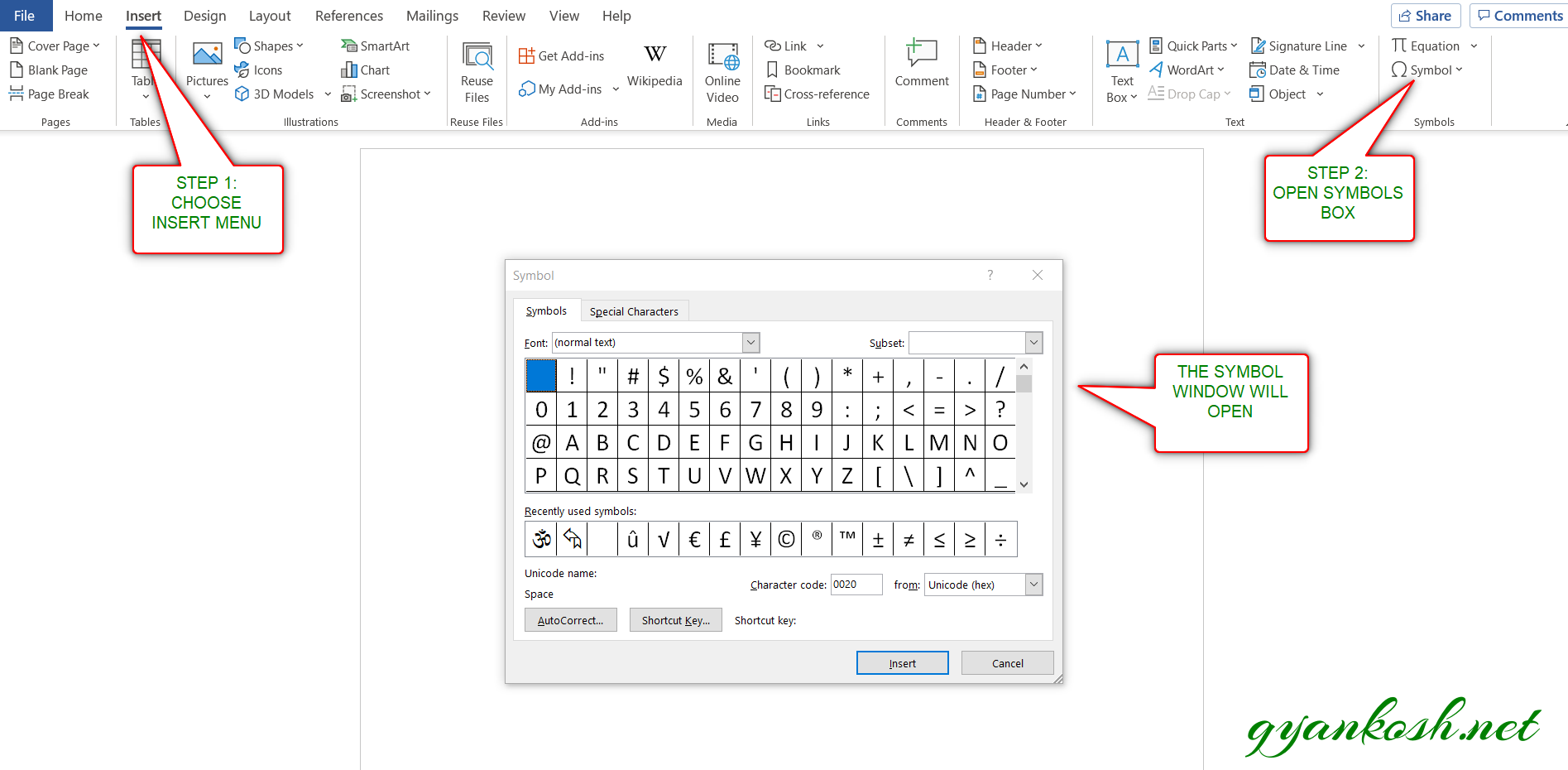 SYMBOL BOX IN WORD