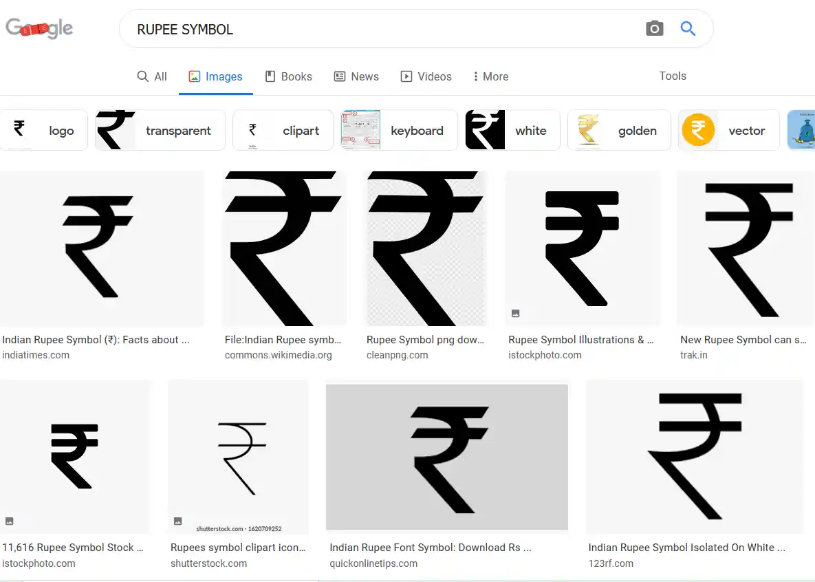 rupee symbol in google search