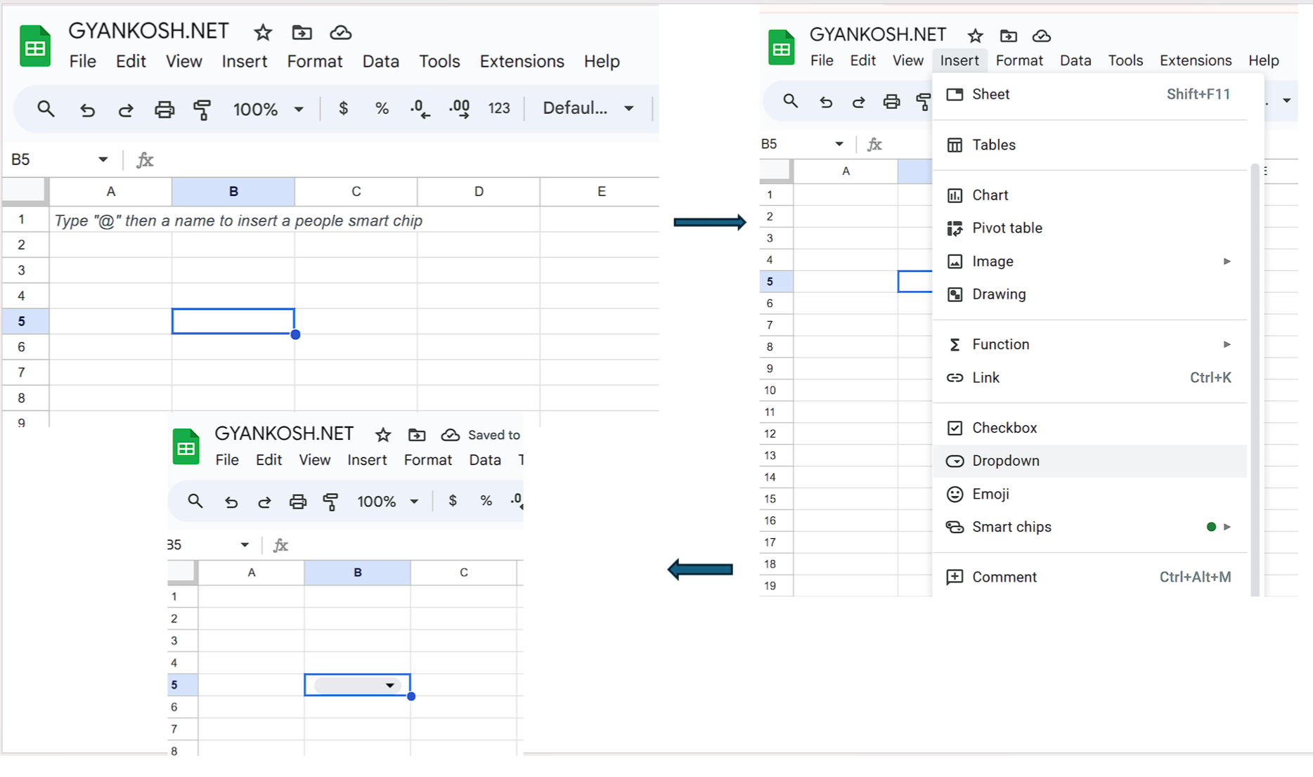 dropdown list in google sheets